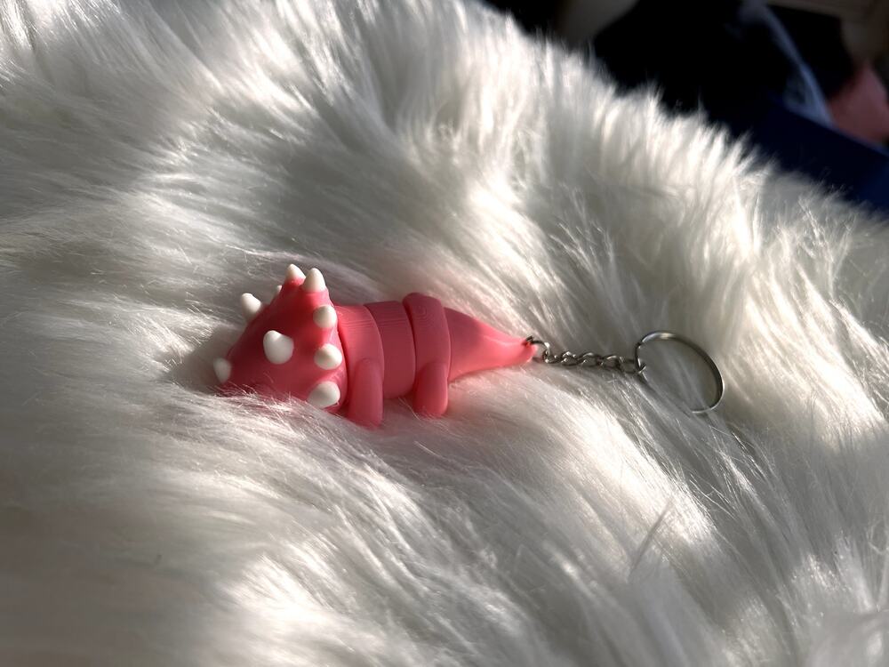 Triceratops Pink & White Dinosaur Keychain